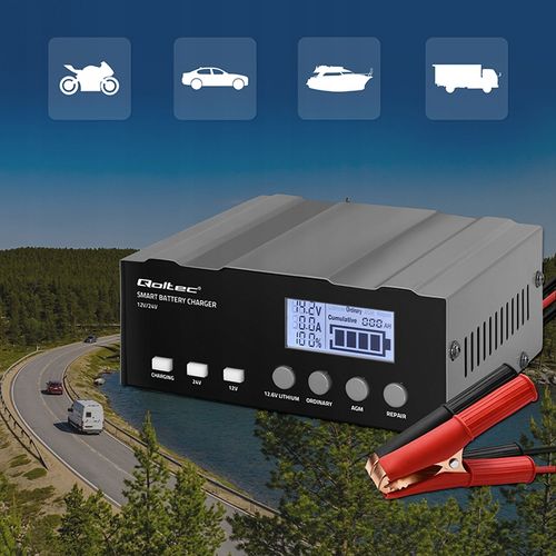 Prostownik SAMOCHODOWY AUTOMAT Z FUNKCJĄ NAPRAWY AKUMULATORÓW 12V 24V 12A na Arena.pl