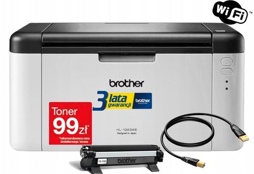 Drukarka jednofunkcyjna Brother HL-1223WE WiFi GW3L+ TONER+BĘBEN+KABEL USB na Arena.pl