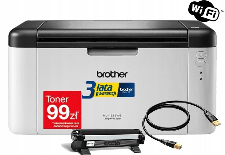 Drukarka jednofunkcyjna Brother HL-1223WE WiFi GW3L+ TONER+BĘBEN+KABEL USB zdjęcie 1