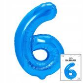 BALON FOLIOWY CYFRĄ CYFERKA 6 NIEBIESKA NA IMPREZE URODZINOWĄ 40cm