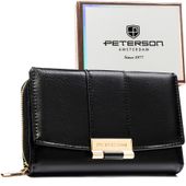 poziomy portfel damski wykonany ze skóry ekologicznej w czarnym