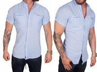 Koszula lniana kołnierzyk błękitna BG-1 rozm. 3XL