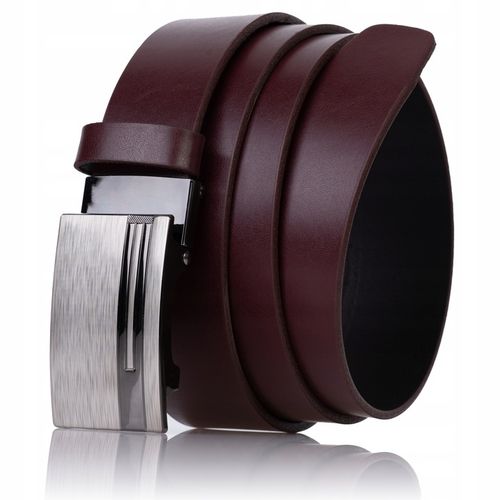 Pasek SKÓRZANY męski Klamra automat BORDOWY spodni na Arena.pl