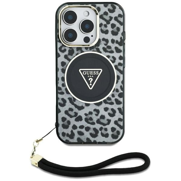 Etui Guess HC IML Leopard Triangle Cord Strap do iPhone 16 MagSafe czarny zdjęcie 1