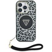 Etui Guess HC IML Leopard Triangle Cord Strap do iPhone 16 MagSafe czarny