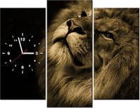 90CM 70 ZEGAR 3 ELEM ZŁOTY LEW SCIENNY DRUK