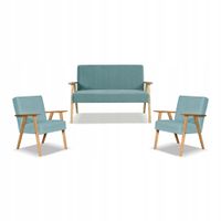 Zestaw mebli PRL retro SOLER sofa fotele Family Meble turkus welur Hunter