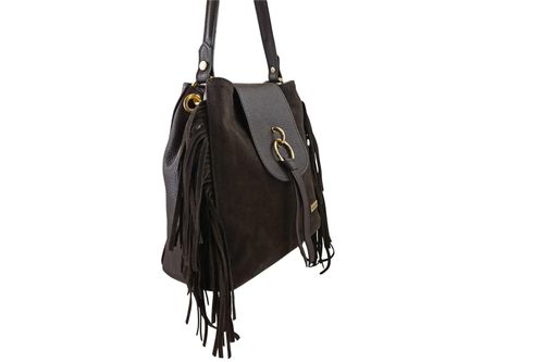 Skórzana torebka boho z frędzlami - Brązowa ciemna na Arena.pl