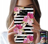 ETUI DO XIAOMI POCO X3 - KWIATKI W CZARNO - BIAŁE PASKI WZORY