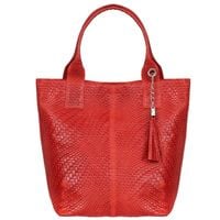 VERA PELLE torebka skórzana shopper przeplatana saszetka V521 czerwona