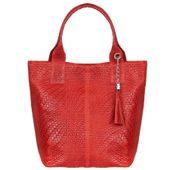 VERA PELLE torebka skórzana shopper przeplatana saszetka V521 czerwona