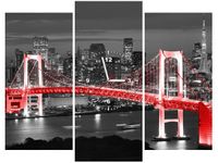 90CM 70 ZEGAR 3 ELEM TOKYO MOST TĘCZOWY CZERWIENI SCIENNY DRUK