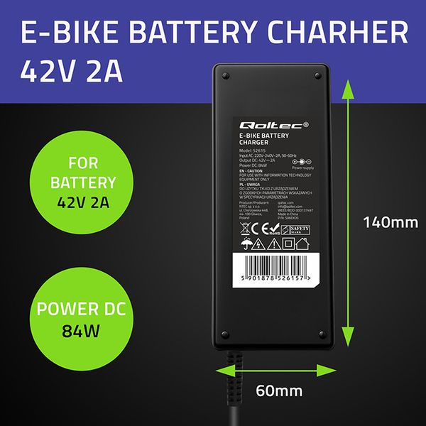 Ładowarka Qoltec 36V/42V 2A do e-bike XLR 3-pin zdjęcie 6