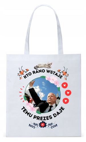 Śmieszny Pis Kaczyński Torba Eco Biała Shopper Z Nadrukiem Ze Zdjęciem na Arena.pl