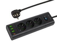 Przedłużacz sieciowy PS-350T 3-Gniazda 3xUSB+USB-PD 1,5m czarny 3x1mm