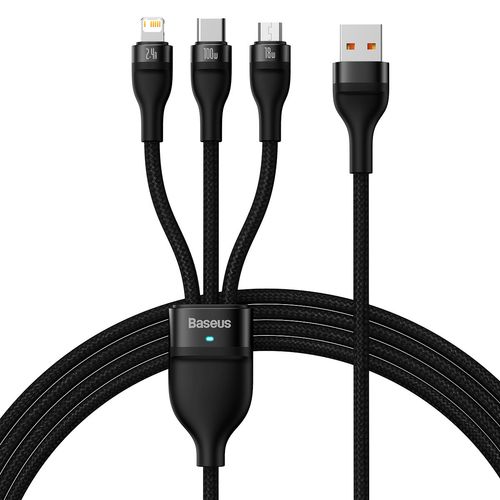 Kabel przewód 3w1 USB do USB-C / iPhone Lightning / micro USB 1.2m - czarny na Arena.pl