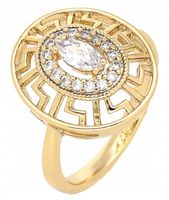 Pierścionek pozłacany markiza wzór grecki Stal chirurgiczna r. 19