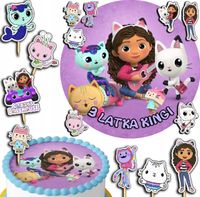 ZESTAW OPŁATEK NA TORT 20CM + TOPPERY PAPIEROWE - KOCI DOMEK GABI 15CM 18CM