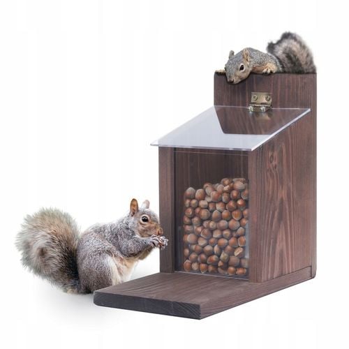 Karmnik Dla Wiewiórek Drewniany Domek Impregnowany Duży Orzechowa na Arena.pl