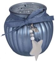 Świecznik szklany niebieski mat z gwiazdą