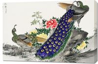 Obraz 90x60cm Peacock and Peony, Kashu Japoński Vintage do Salonu