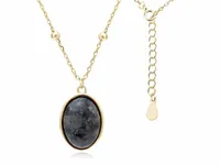 POZŁACANY SREBRNY NASZYJNIK OWALNA OZDOBA CZARNY JADEIT KAMIEŃ