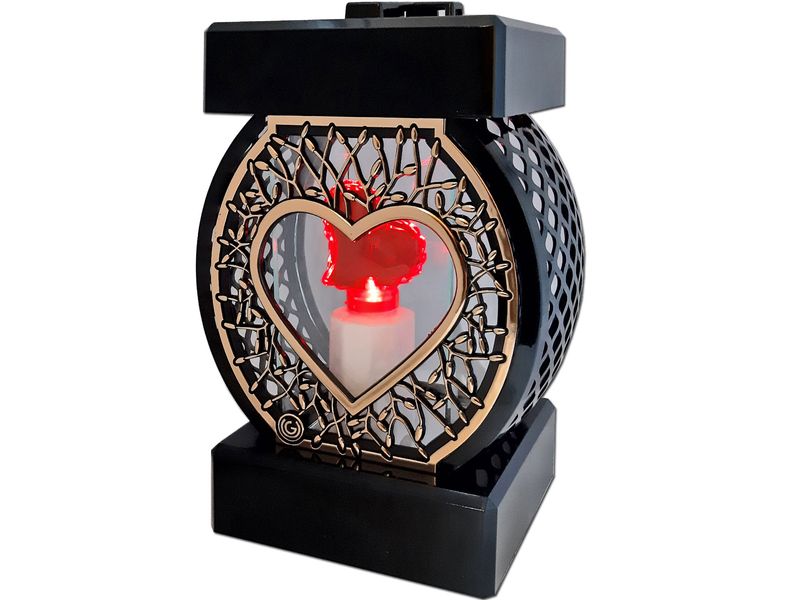 ZNICZ ZNICZE LAMPION NA GRÓB KOŁO RTN SERCE RAMA ZŁOTO+SERCE LED Z BAT zdjęcie 1