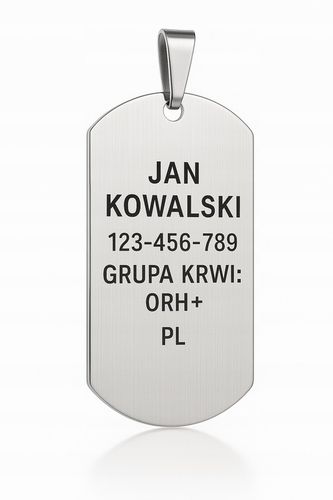 Srebrny łańcuszek męski nieśmiertelnik stal chirurgiczna 316L grawer na Arena.pl