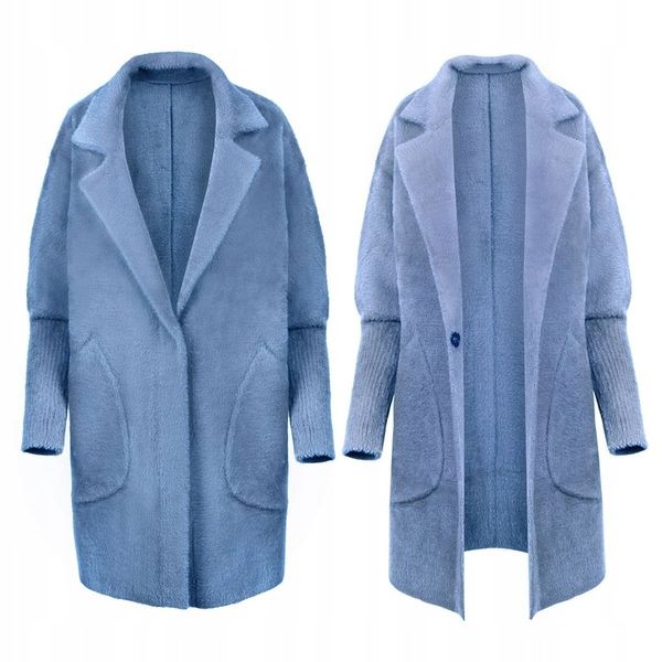 PŁASZCZ ALPAKA KOŁNIERZ WEŁNA KOLOR BABY BLUE zdjęcie 1