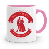 Kubek Różowy Na Walentynki Kocham Cię Z Nadrukiem Ze Zdjęciem