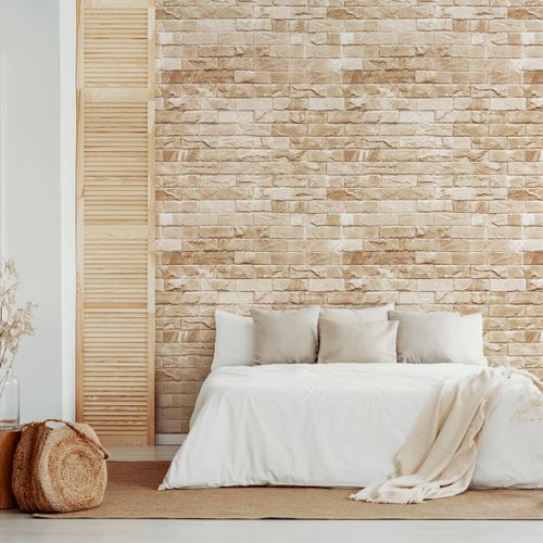 Tapeta Do Jadalni Beżowe Cegły MUR Dekoracja 3D na Arena.pl