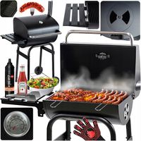 GRILL WĘGLOWY OGRODOWY DUŻY POKRYWA +TERMOMETR PÓŁKI na kółkach STALOWY 5w1