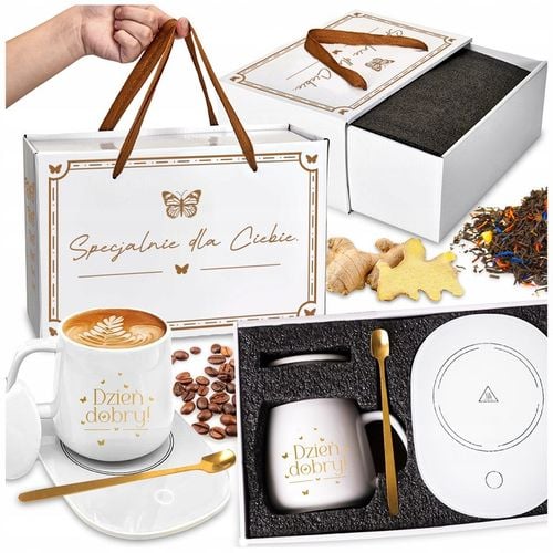 ZESTAW PREZENTOWY PODGRZEWACZ KABEL KUBEK POKRYWKA ŁYŻECZKA DO KAWY na Arena.pl