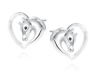 Delikatne rodowane srebrne kolczyki serca koniki konie horse czarne cyrkonie srebro 925 Z1795E_B