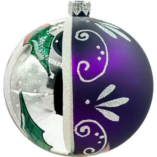 Bombka choinkowa szklana: Fioletowa z misiem i świątecznymi zdobieniami na Arena.pl