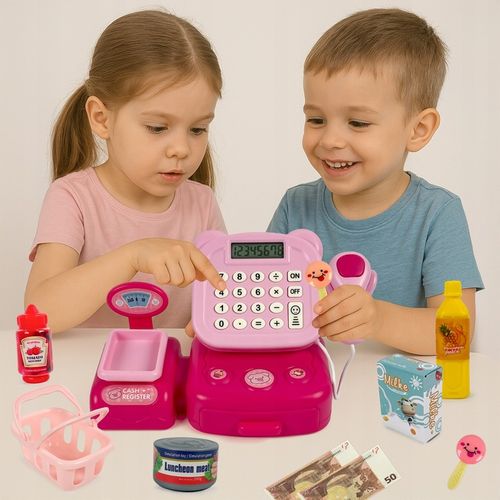 Interaktywna Kasa Fiskalna dla Dzieci Sklepowa Waga Skaner Koszyk Monety na Arena.pl