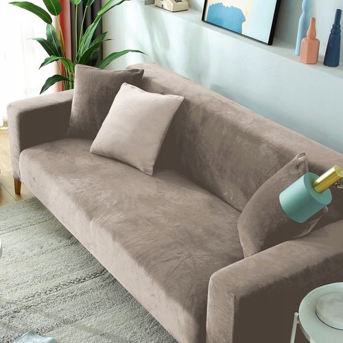 Pokrowiec Na Narożnik W Kształcie Litery ""L"" Beż Cappuccino Welur na Arena.pl