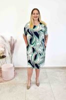 Prosta Sukienka z Kieszeniami we Wzory Granatowo-Zielono-Beżowa 2XL