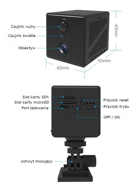 Kamera 4G na SIM microSD WIFI uchwyt