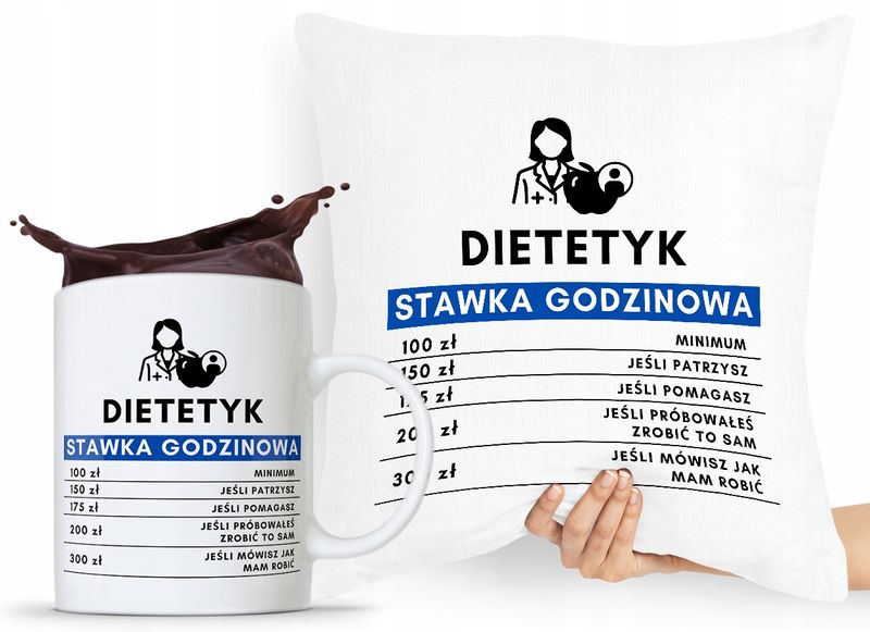 Zestaw Poduszka + Kubek Dla Dietetyka Dietetyczki Z Nadrukiem Ze Zdjęciem zdjęcie 1
