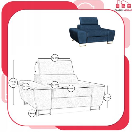 Zestaw mebli wypoczynkowych salon Bosso Sofa 3os fotele granat Family Meble na Arena.pl