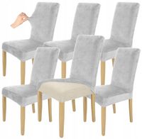 ZESTAW 6 SZT. POKROWCE POKROWIEC NA KRZESŁO JASNY SZARY WELUR