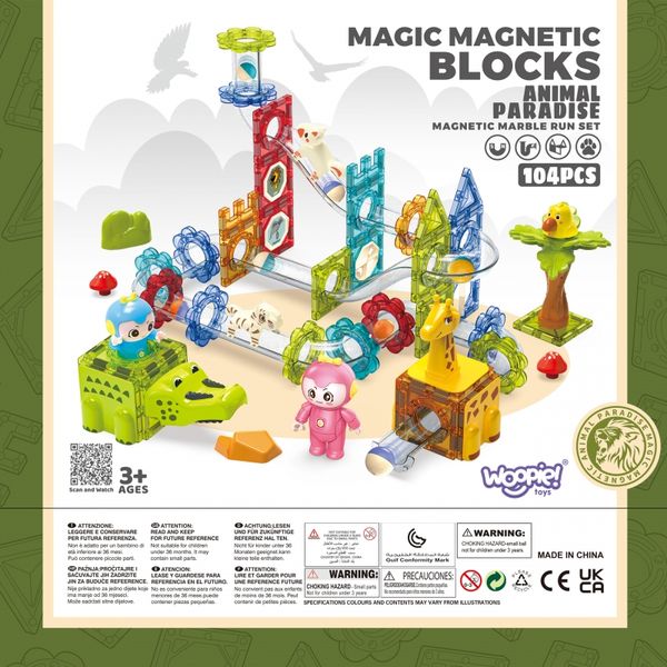 WOOPIE Klocki Magnetyczne Tor Kulkowy Zwierzęcy Raj 104 el. zdjęcie 16