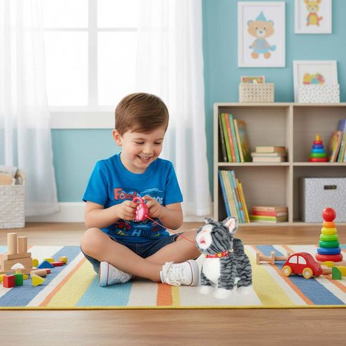 Interaktywny Kotek Pluszak na Smyczy Miauczy Chodzi Gra Zabawka dla Dzieci na Arena.pl