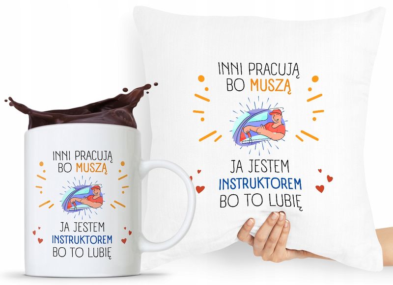 Dla Instruktora Zestaw Poduszka + Kubek Prezent Z Nadrukiem Ze Zdjęciem zdjęcie 1