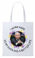 Śmieszny Pis Kaczyński Torba Eco Biała Shopper Z Nadrukiem Ze Zdjęciem