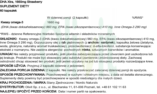 DHA Xtra 1660mg Truskawka 60 Kapsułek zdjęcie 2