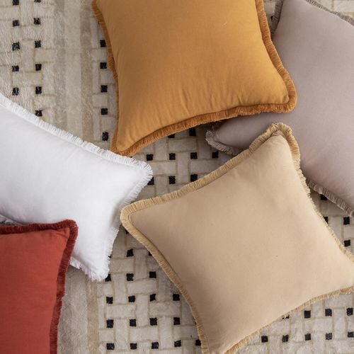 Zestaw 4 Poszewek Bawełnianych Boho z Frędzlami 60x60 cm Pomarańcz Brąz na Arena.pl