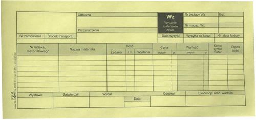 WZ - Wydanie Na Zewnątrz 1/3 A4 - PAPIRUS na Arena.pl