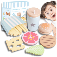 drewniany duży zestaw hamburger dla dzieci zabawka edukacyjna frytki napój